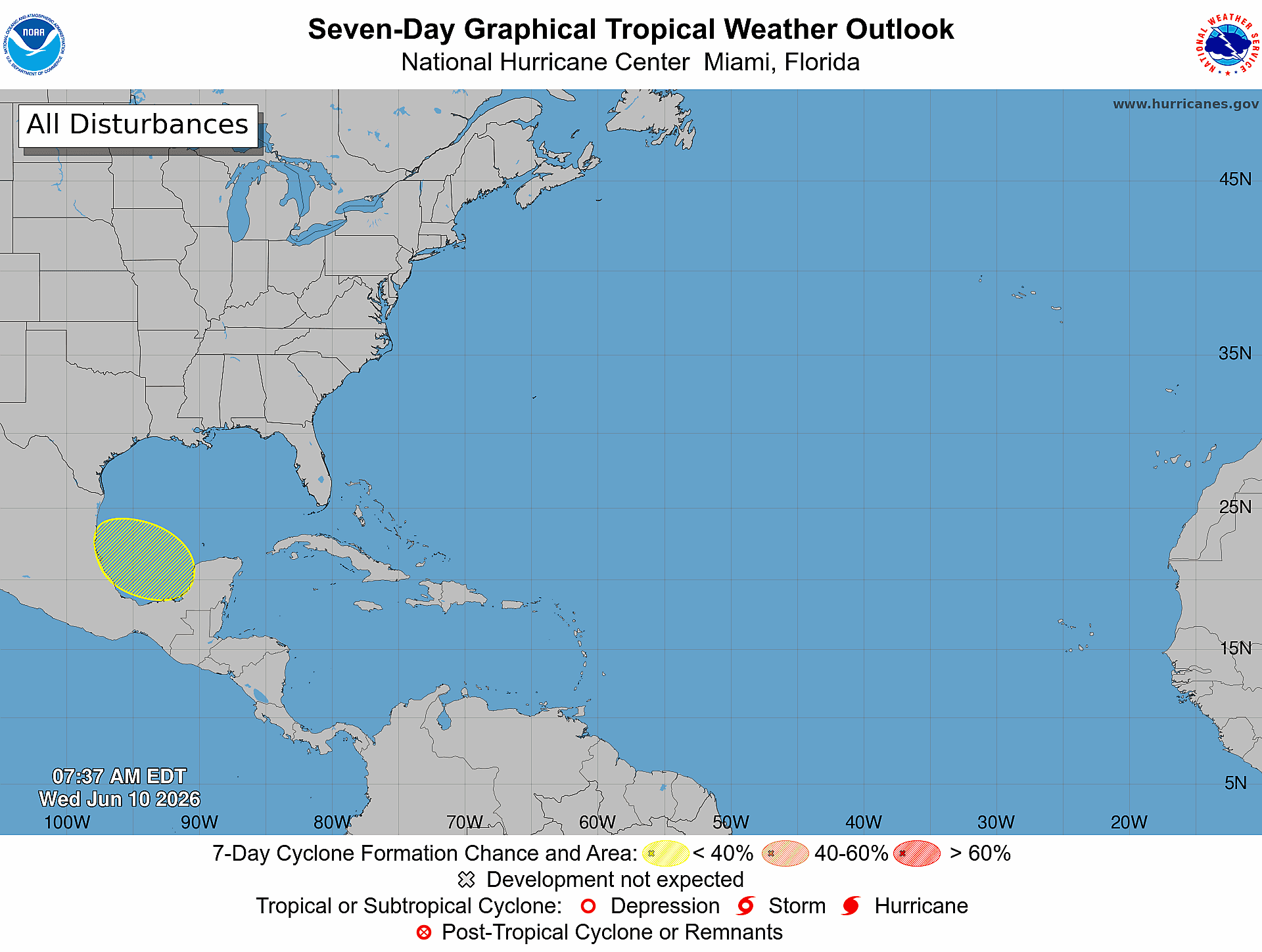 A map showing a disturbance forming by Mexico
