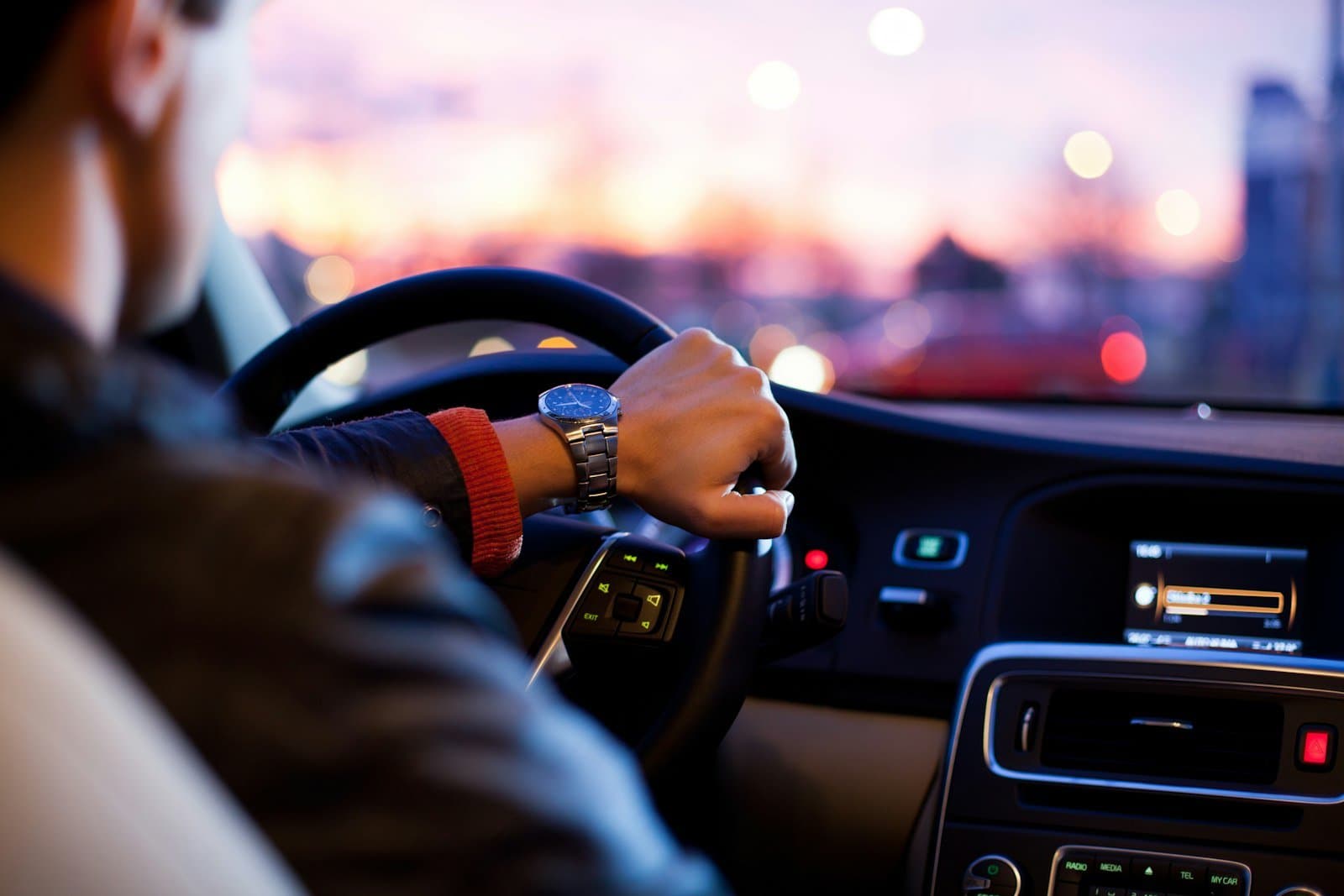 Blurred view of a roadway and traffic from a moving vehicle