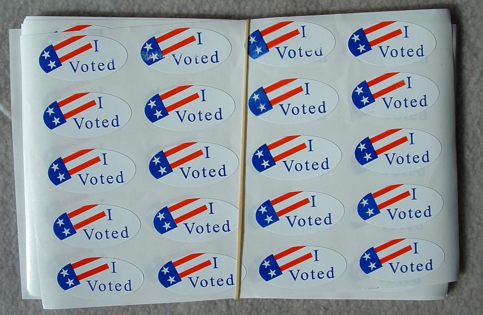 A sheet of round 'I Voted' stickers