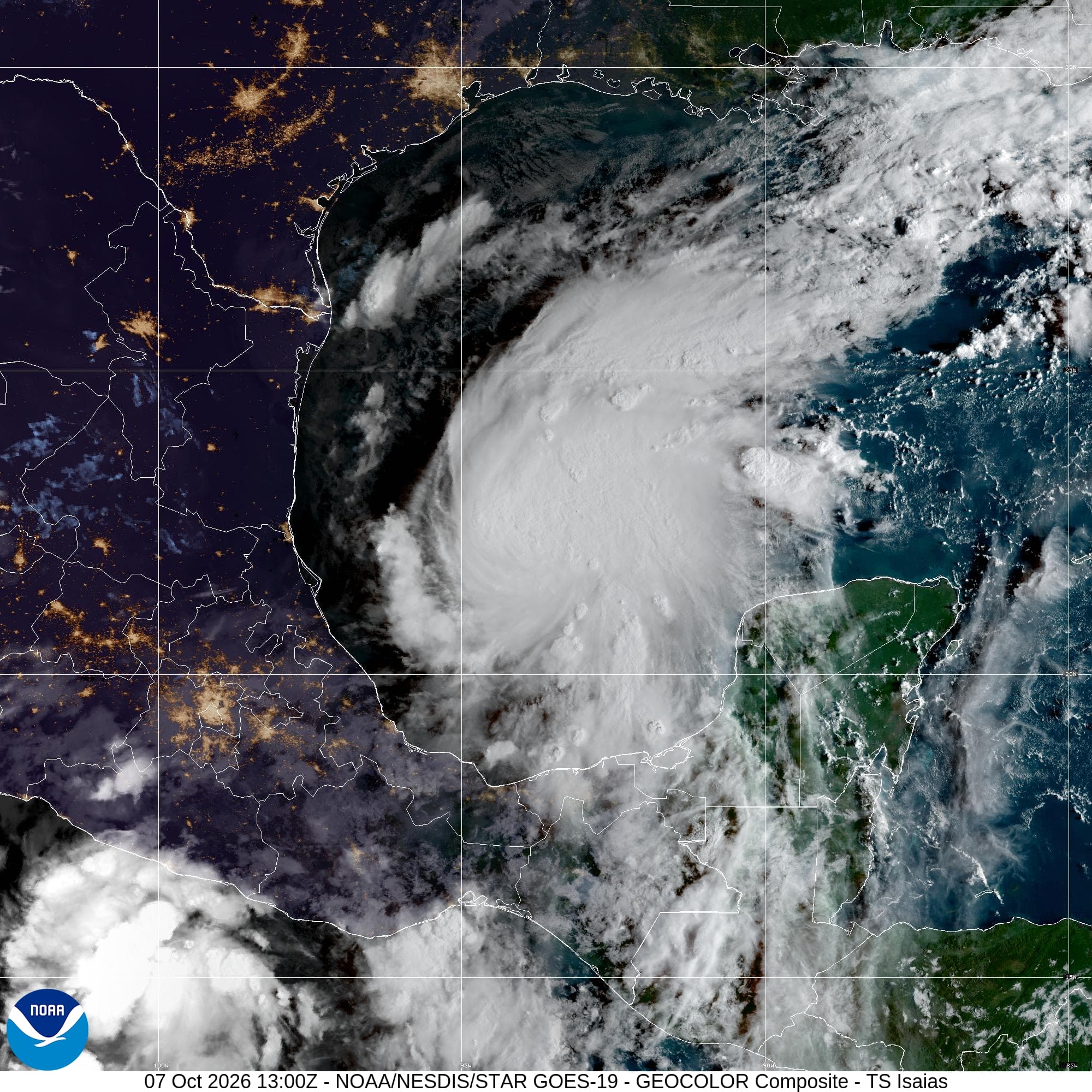 Satellite image of Hurricane Isaias swirling over the Gulf