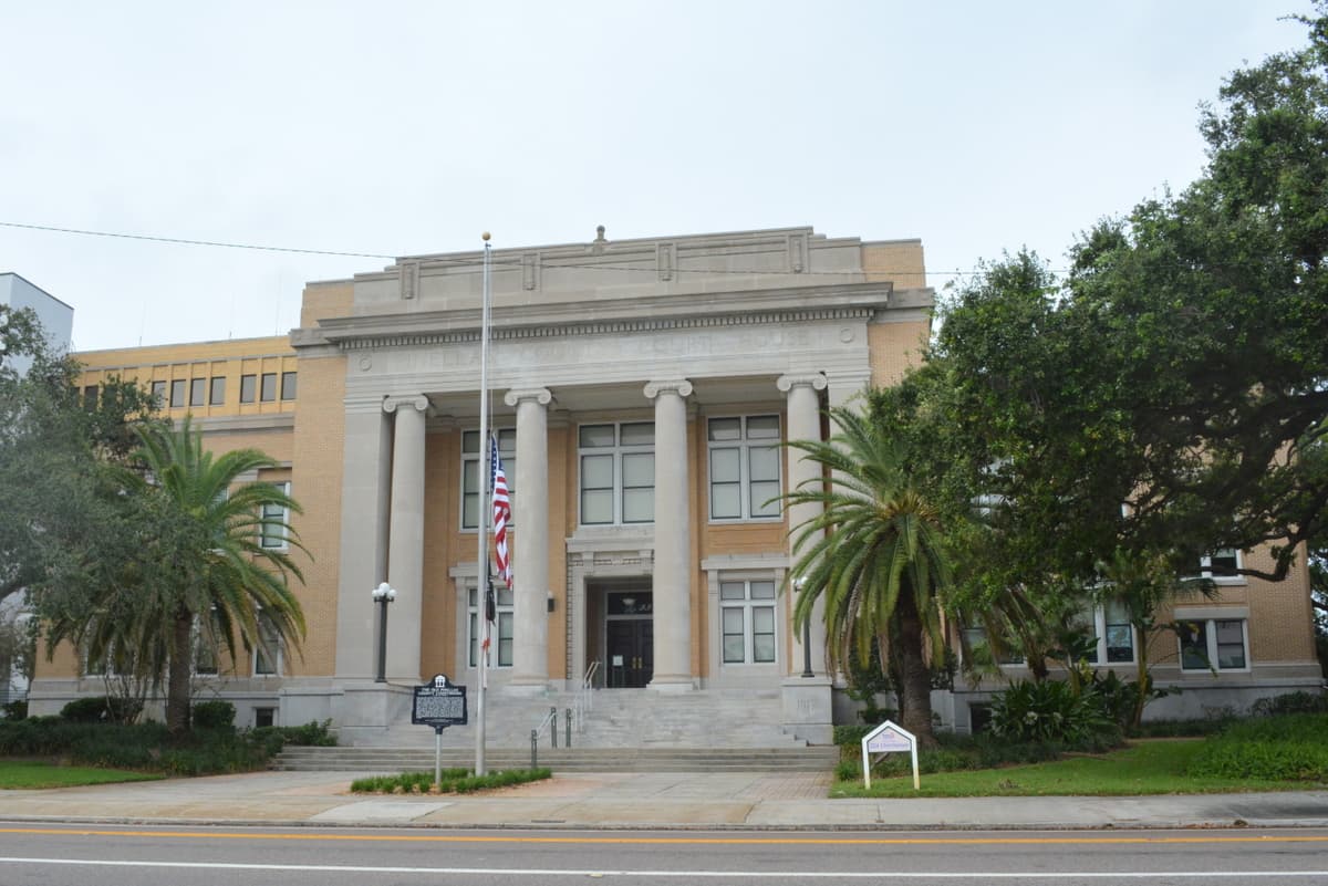 The columned facade of the Pinellas County Courthouse in Clearwater